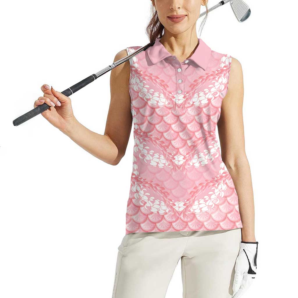 Soft Pink Mermaid Puakenikeni Maile Lei Women Sleeveless Polo Shirt