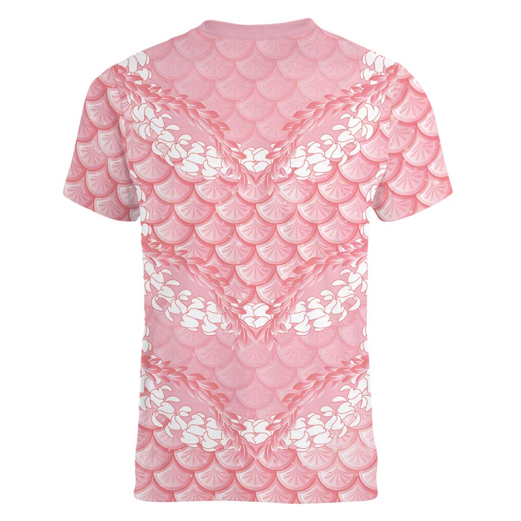 Soft Pink Mermaid Puakenikeni Maile Lei Women V-Neck T-Shirt LT01 - Polynesian Pride
