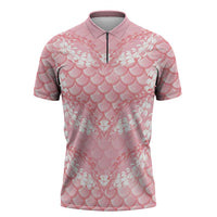 Soft Pink Mermaid Puakenikeni Maile Lei Zipper Polo Shirt