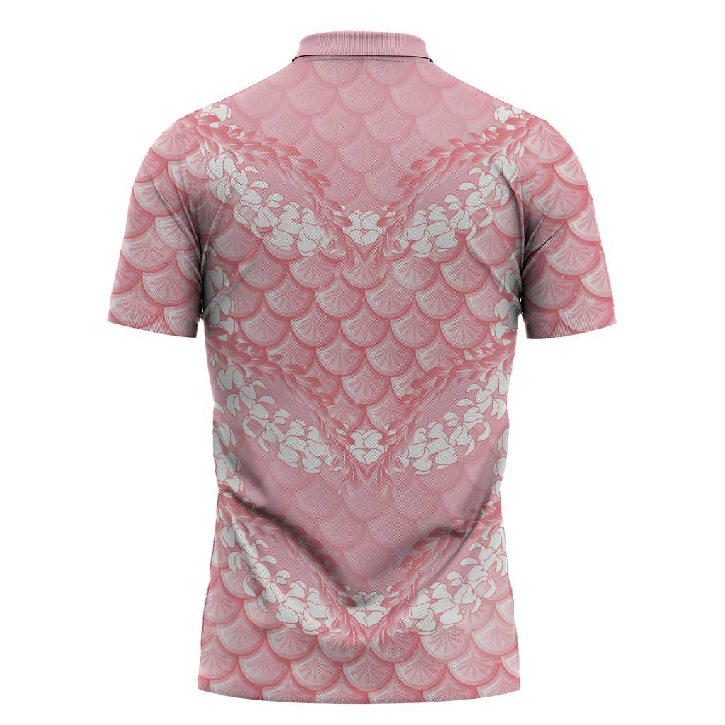 Soft Pink Mermaid Puakenikeni Maile Lei Zipper Polo Shirt