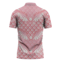 Soft Pink Mermaid Puakenikeni Maile Lei Zipper Polo Shirt