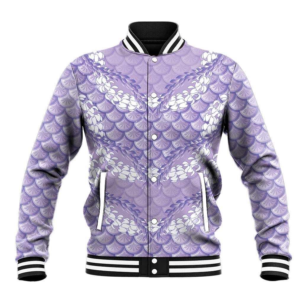 Lilac Mermaid Puakenikeni Maile Lei Baseball Jacket