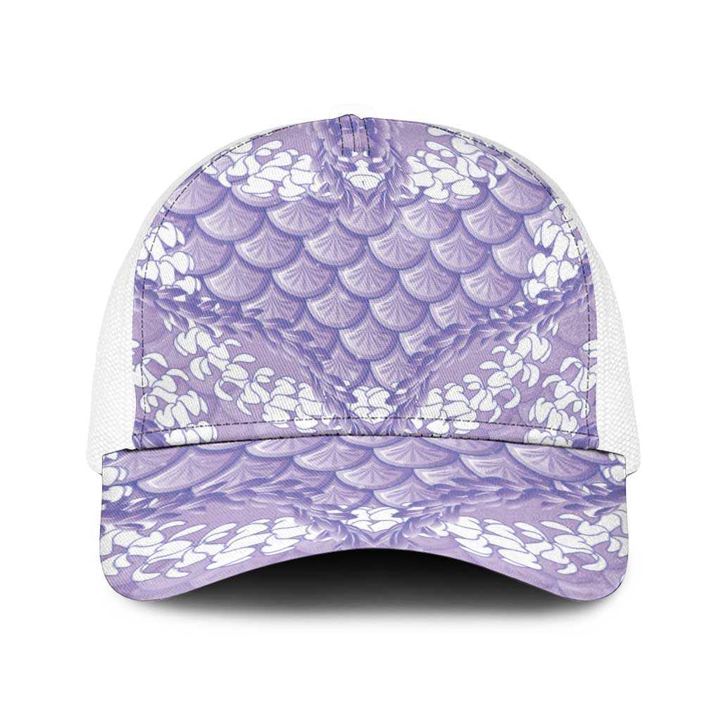 Lilac Mermaid Puakenikeni Maile Lei Baseball Net Cap LT01 One Size White Purple - Polynesian Pride