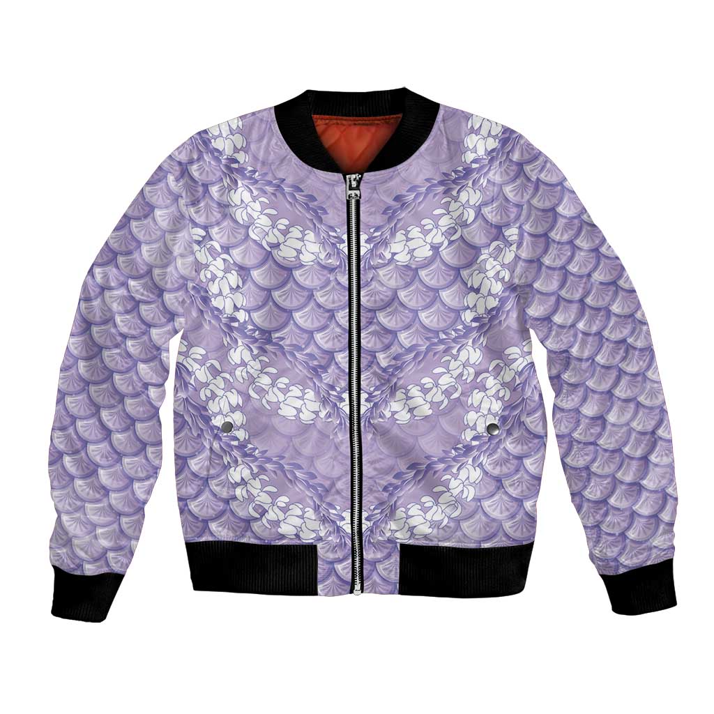 Lilac Mermaid Puakenikeni Maile Lei Bomber Jacket LT01 Unisex Purple - Polynesian Pride