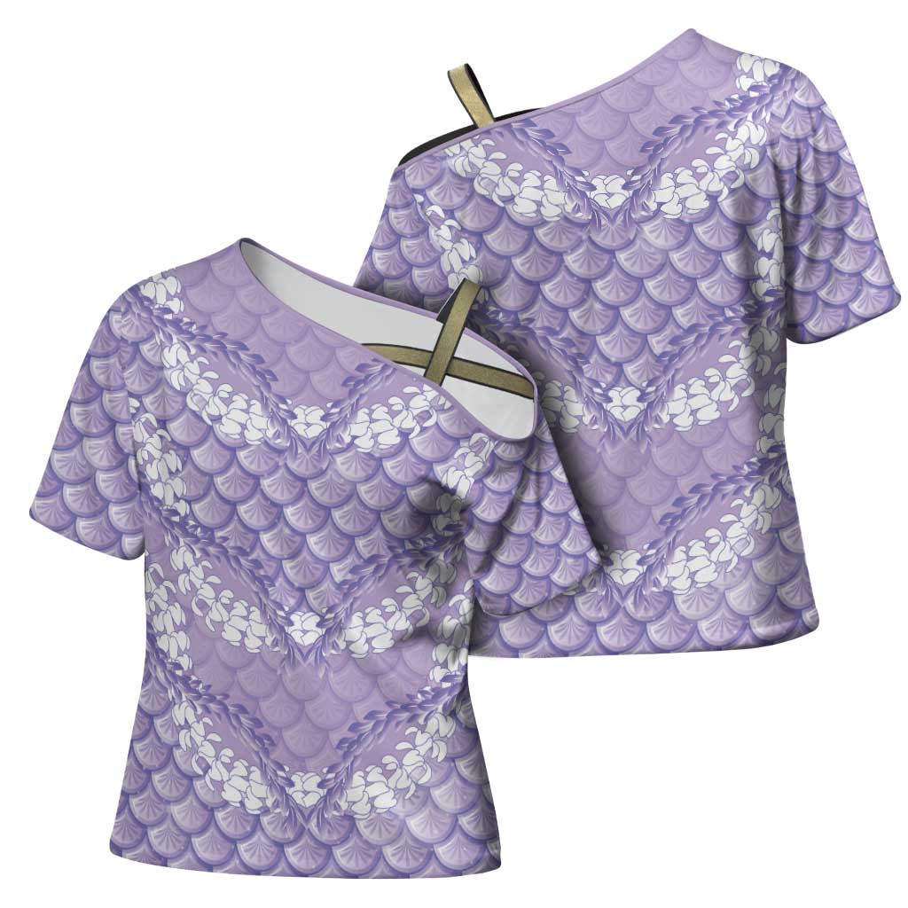Lilac Mermaid Puakenikeni Maile Lei Cross Shoulder Shirt LT01 - Polynesian Pride