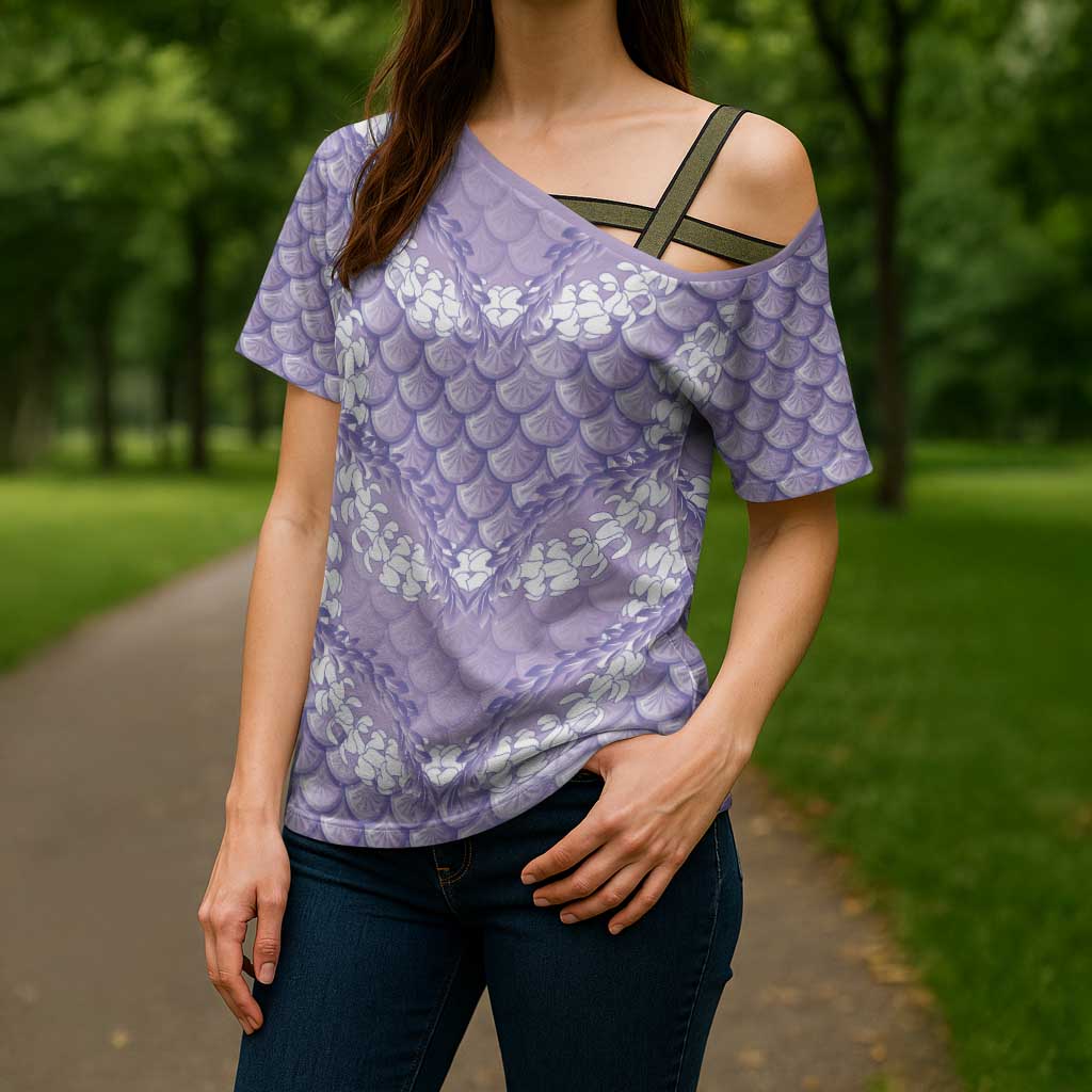 Lilac Mermaid Puakenikeni Maile Lei Cross Shoulder Shirt LT01 - Polynesian Pride