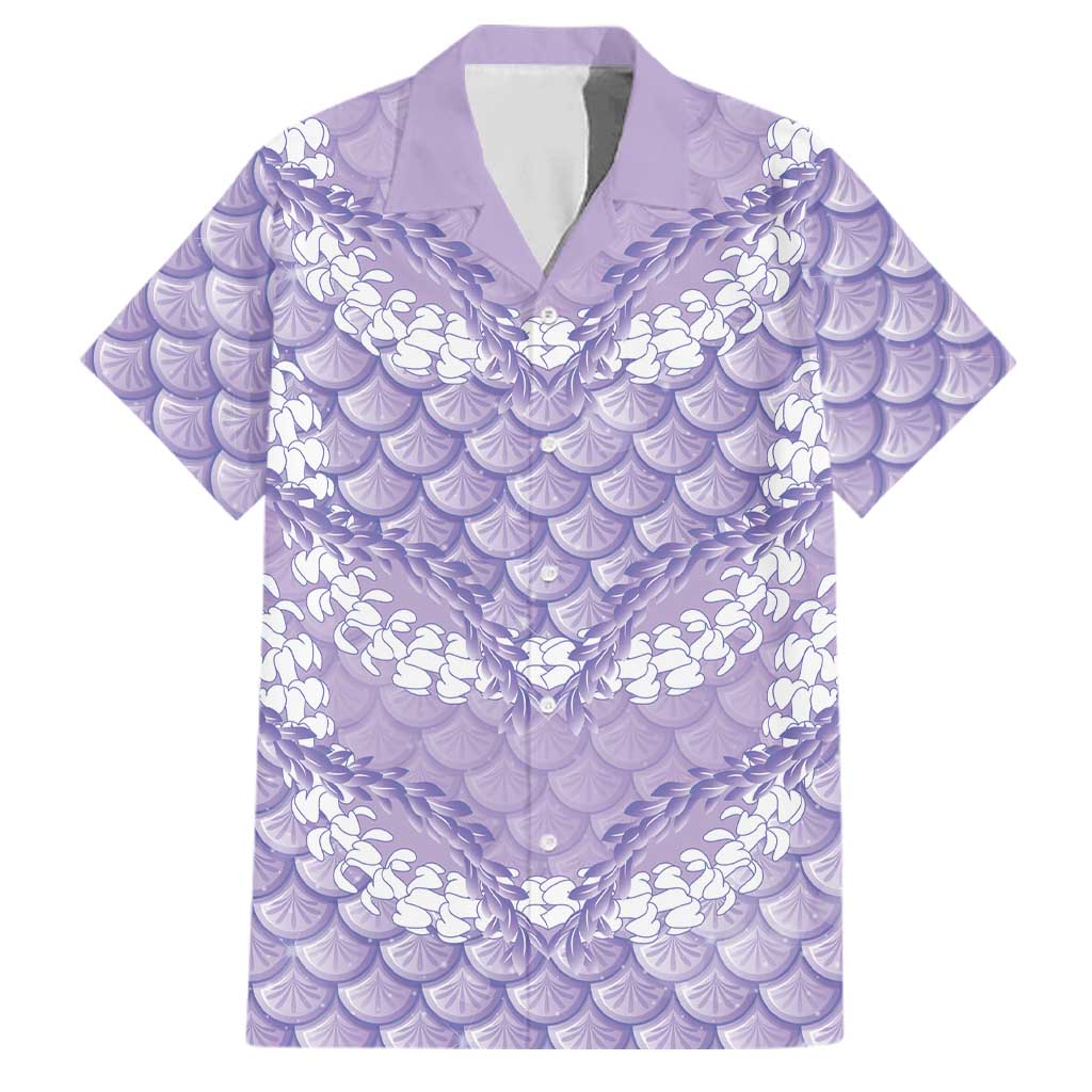 Lilac Mermaid Puakenikeni Maile Lei Family Matching Off The Shoulder Long Sleeve Dress and Hawaiian Shirt