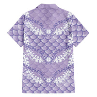 Lilac Mermaid Puakenikeni Maile Lei Family Matching Off Shoulder Short Dress and Hawaiian Shirt