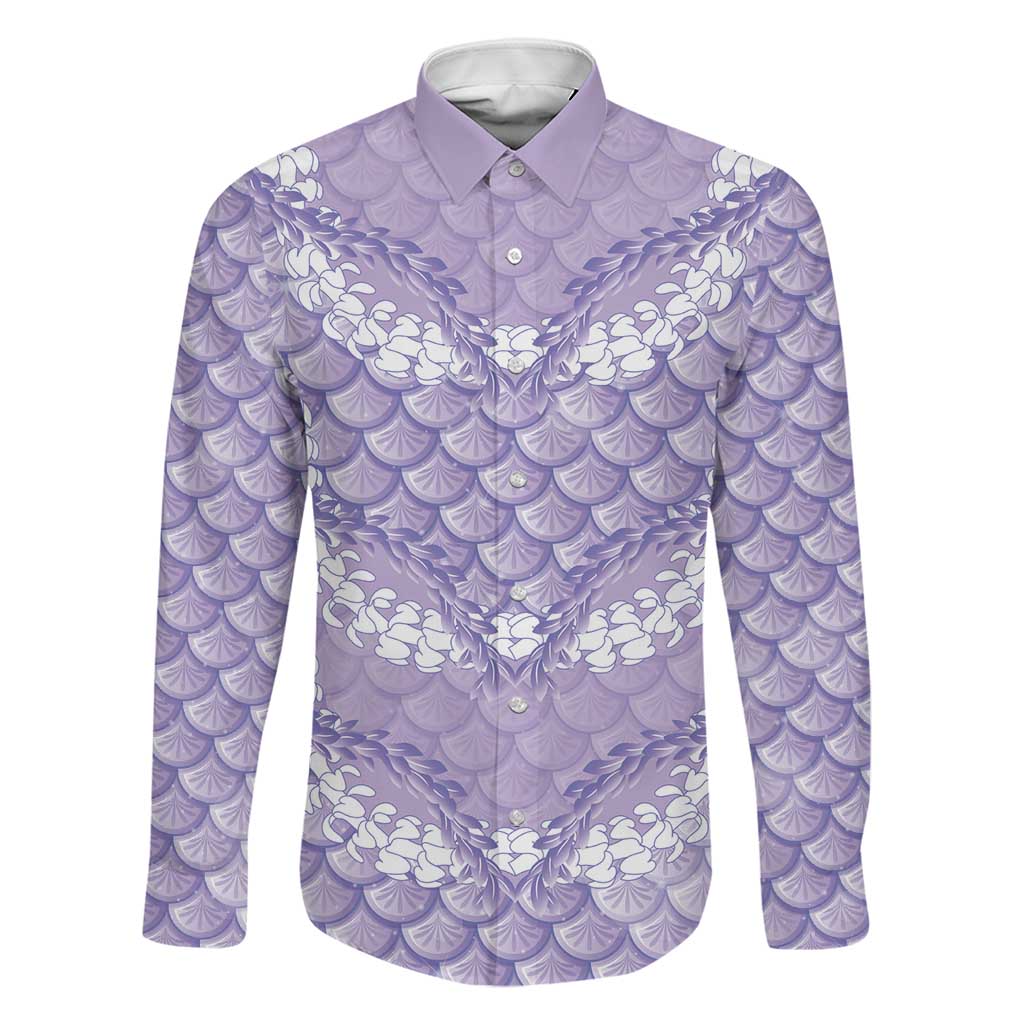 Lilac Mermaid Puakenikeni Maile Lei Family Matching Off Shoulder Short Dress and Hawaiian Shirt