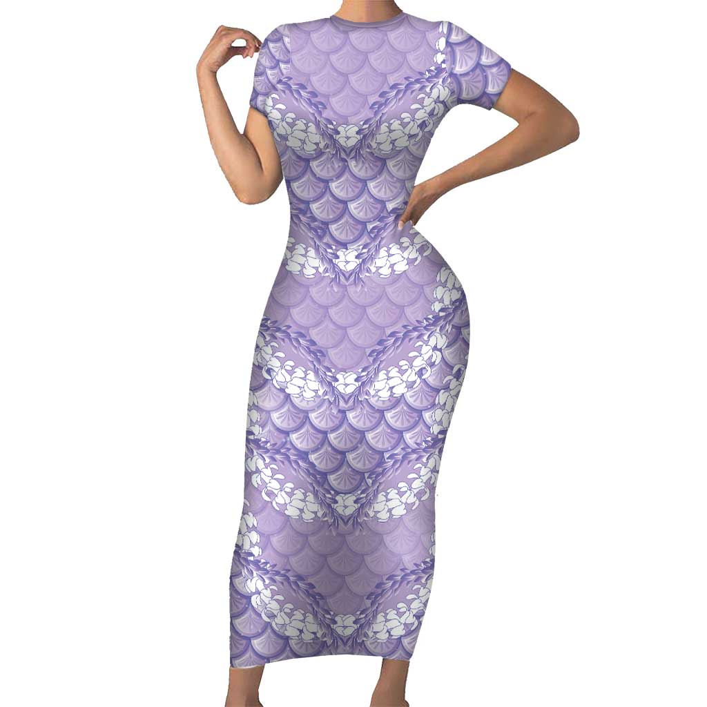 Lilac Mermaid Puakenikeni Maile Lei Family Matching Short Sleeve Bodycon Dress and Hawaiian Shirt