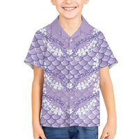 Lilac Mermaid Puakenikeni Maile Lei Family Matching Short Sleeve Bodycon Dress and Hawaiian Shirt