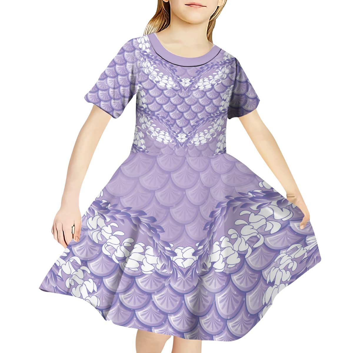 Lilac Mermaid Puakenikeni Maile Lei Kid Short Sleeve Dress LT01 - Polynesian Pride