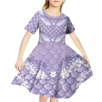 Lilac Mermaid Puakenikeni Maile Lei Kid Short Sleeve Dress LT01 - Polynesian Pride