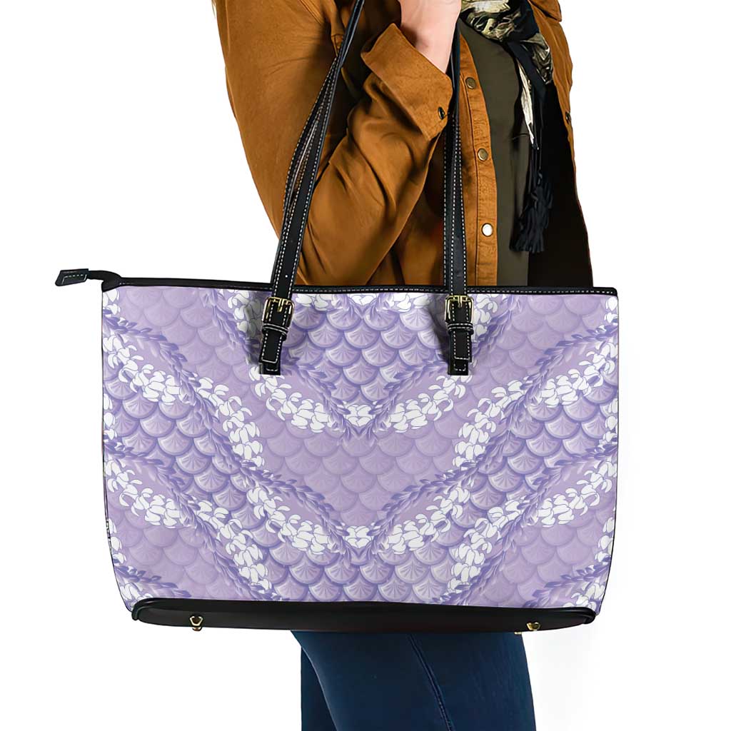 Lilac Mermaid Puakenikeni Maile Lei Leather Tote Bag LT01 - Polynesian Pride