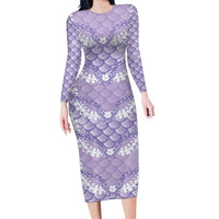 Lilac Mermaid Puakenikeni Maile Lei Long Sleeve Bodycon Dress LT01 Long Dress Purple - Polynesian Pride