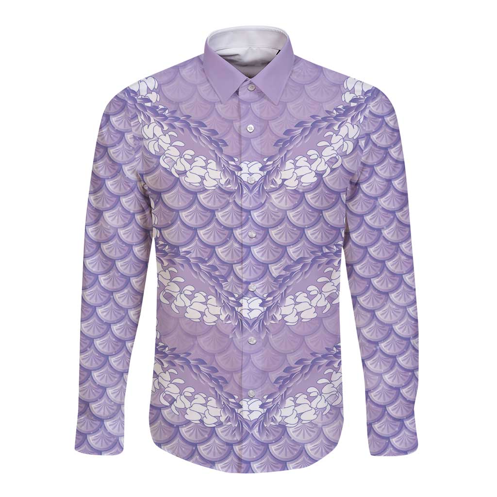 Lilac Mermaid Puakenikeni Maile Lei Long Sleeve Button Shirt LT01 Unisex Purple - Polynesian Pride