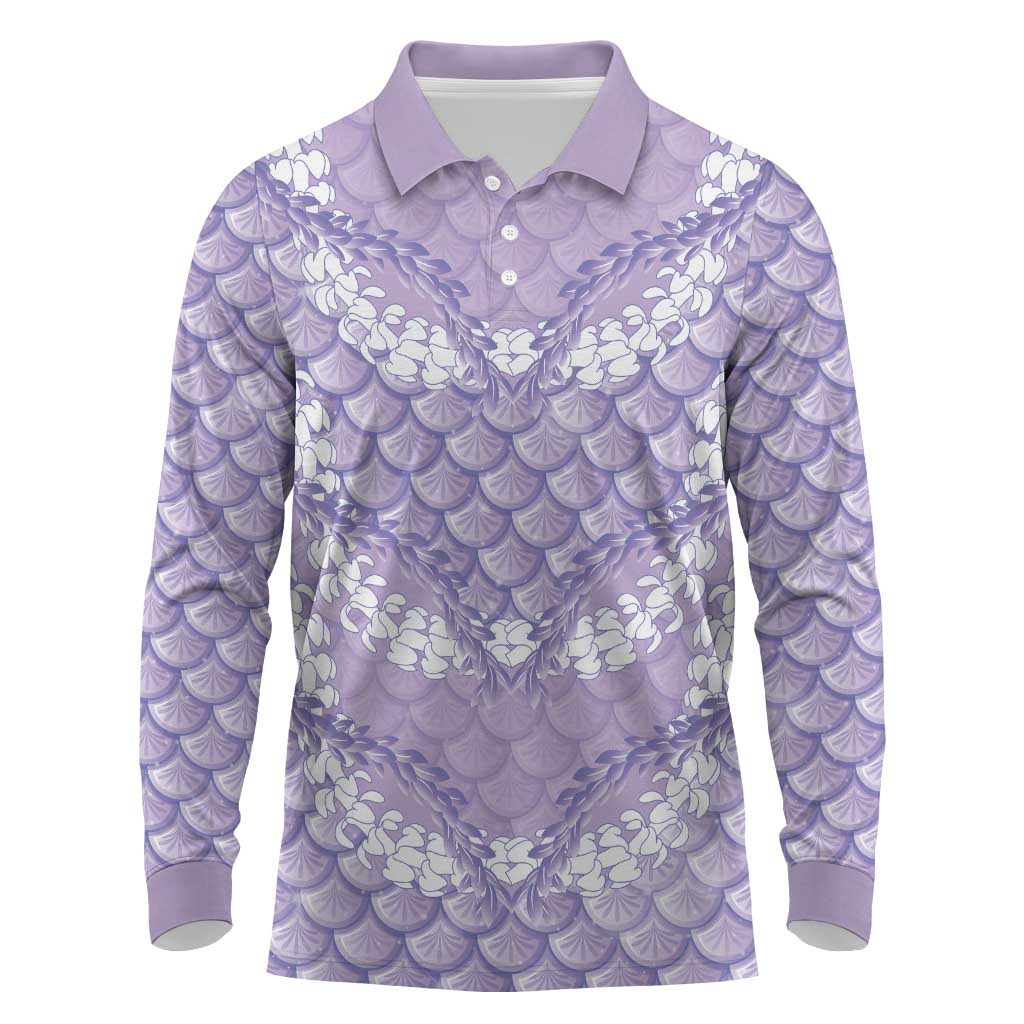 Lilac Mermaid Puakenikeni Maile Lei Long Sleeve Polo Shirt LT01 Purple - Polynesian Pride