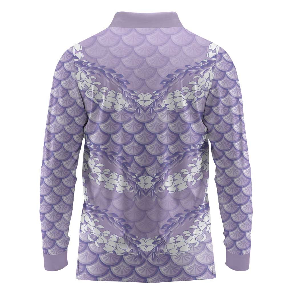 Lilac Mermaid Puakenikeni Maile Lei Long Sleeve Polo Shirt LT01 - Polynesian Pride
