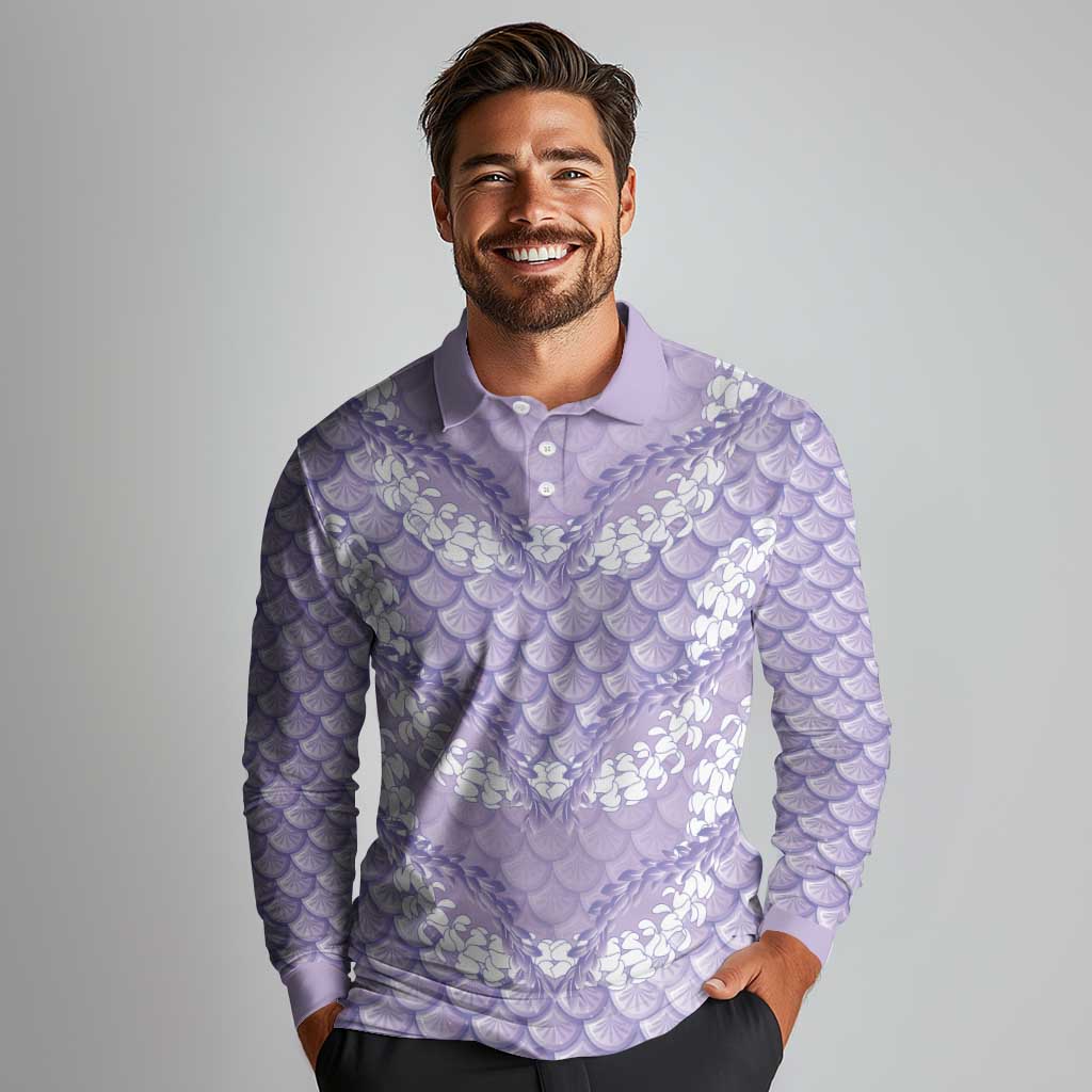 Lilac Mermaid Puakenikeni Maile Lei Long Sleeve Polo Shirt LT01 - Polynesian Pride