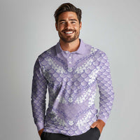 Lilac Mermaid Puakenikeni Maile Lei Long Sleeve Polo Shirt LT01 - Polynesian Pride