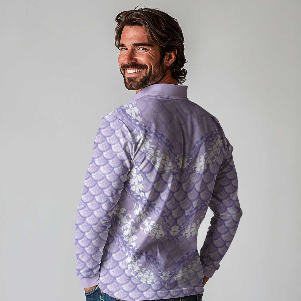 Lilac Mermaid Puakenikeni Maile Lei Long Sleeve Polo Shirt LT01 - Polynesian Pride