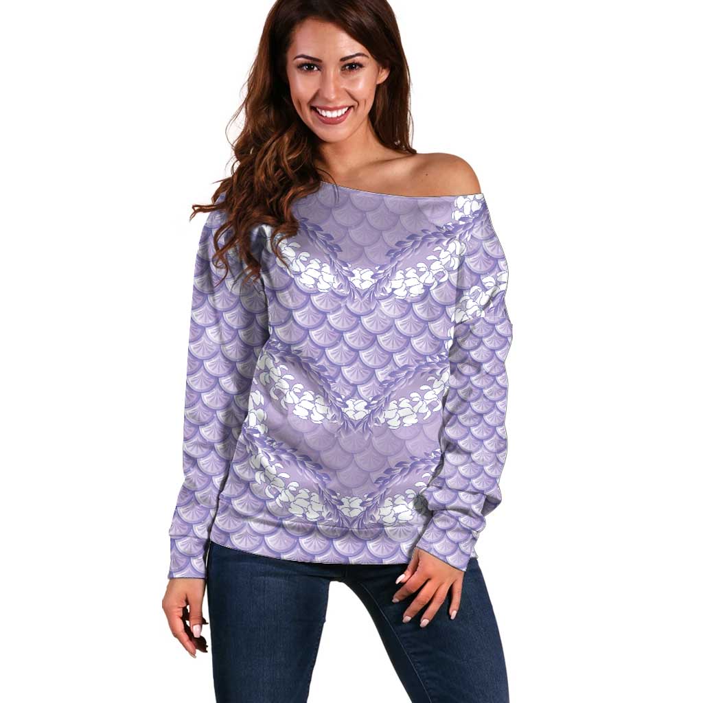 Lilac Mermaid Puakenikeni Maile Lei Off Shoulder Sweater LT01 Women Purple - Polynesian Pride
