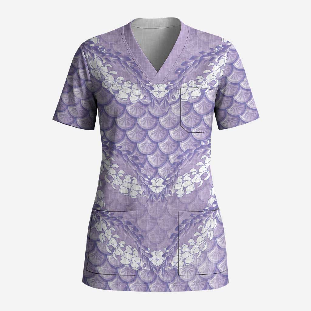 Lilac Mermaid Puakenikeni Maile Lei Scrub Top LT01 Adult Purple - Polynesian Pride