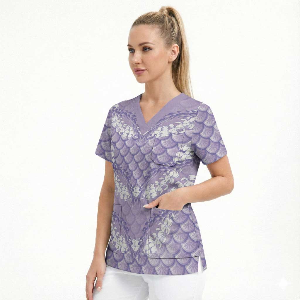 Lilac Mermaid Puakenikeni Maile Lei Scrub Top LT01 - Polynesian Pride