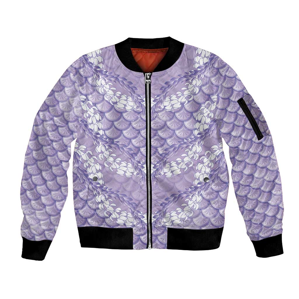 Lilac Mermaid Puakenikeni Maile Lei Sleeve Zip Bomber Jacket LT01 Unisex Purple - Polynesian Pride