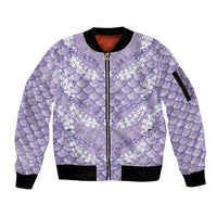 Lilac Mermaid Puakenikeni Maile Lei Sleeve Zip Bomber Jacket LT01 Unisex Purple - Polynesian Pride