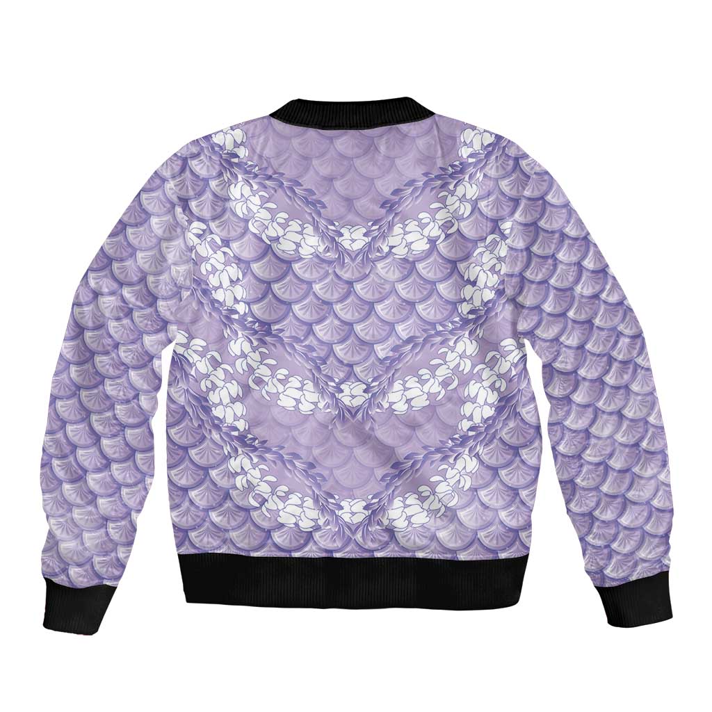 Lilac Mermaid Puakenikeni Maile Lei Sleeve Zip Bomber Jacket LT01 - Polynesian Pride