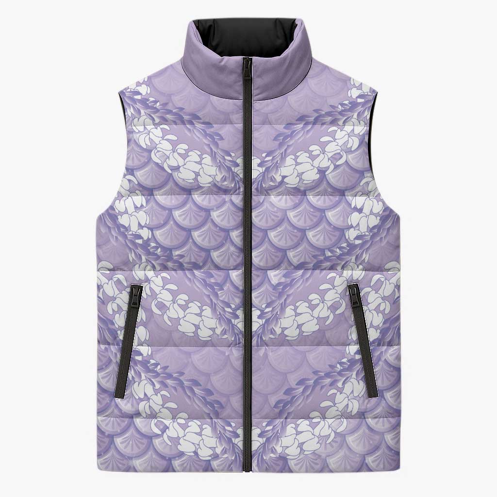 Lilac Mermaid Puakenikeni Maile Lei Sleeveless Puffer Jacket LT01 Unisex Purple - Polynesian Pride