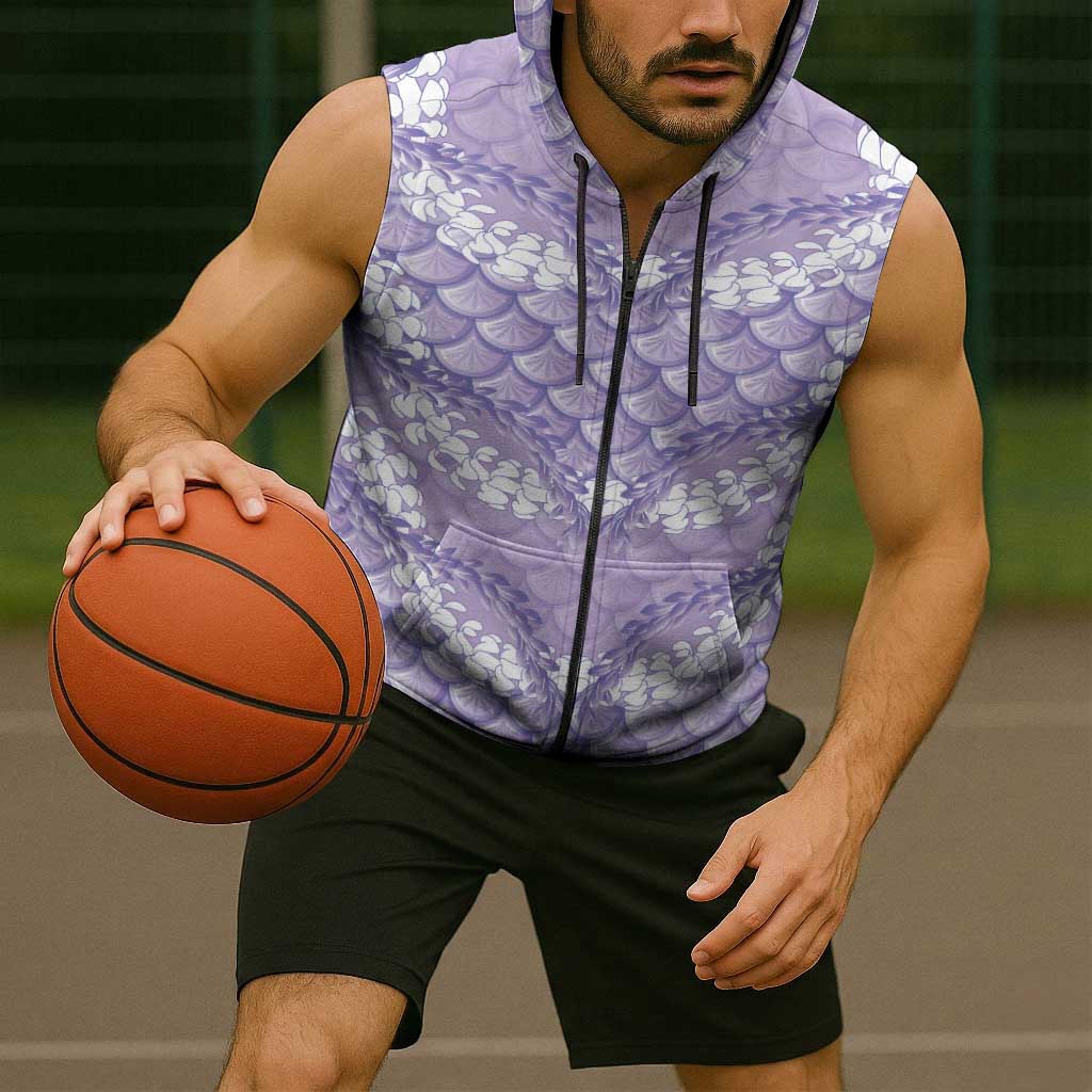 Lilac Mermaid Puakenikeni Maile Lei Sleeveless Zip Hoodie LT01 - Polynesian Pride