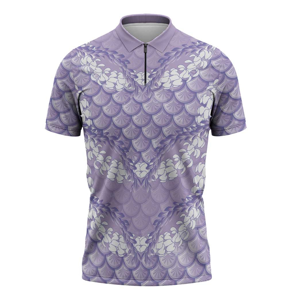 Lilac Mermaid Puakenikeni Maile Lei Zipper Polo Shirt LT01 Purple - Polynesian Pride