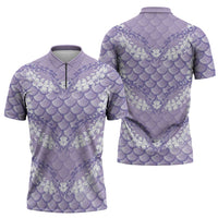 Lilac Mermaid Puakenikeni Maile Lei Zipper Polo Shirt LT01 - Polynesian Pride