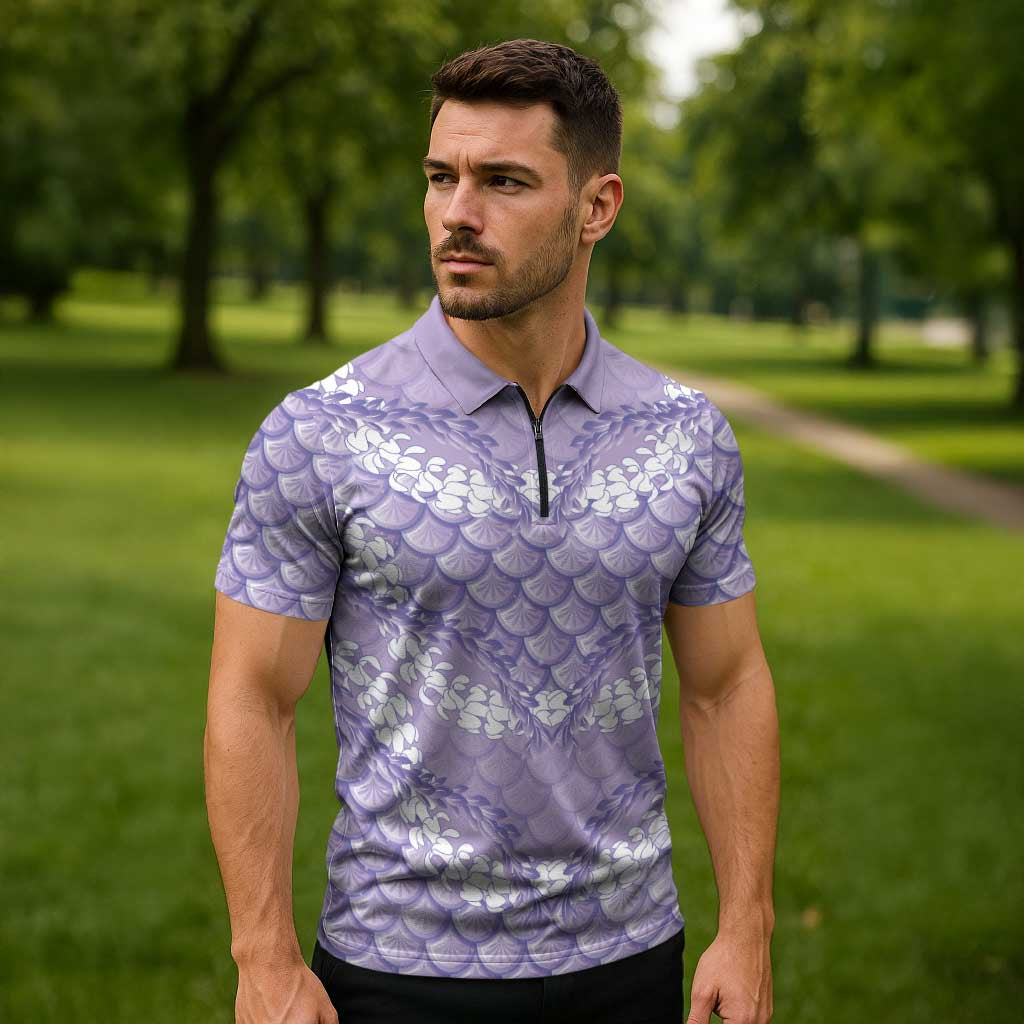 Lilac Mermaid Puakenikeni Maile Lei Zipper Polo Shirt LT01 - Polynesian Pride