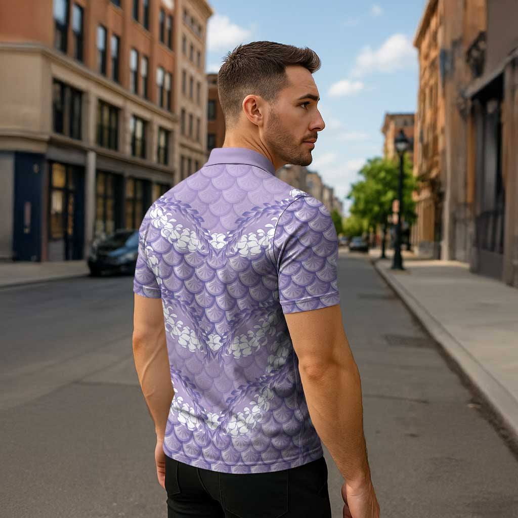 Lilac Mermaid Puakenikeni Maile Lei Zipper Polo Shirt LT01 - Polynesian Pride