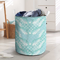 Light Turquoise Mermaid Puakenikeni Maile Lei Laundry Basket