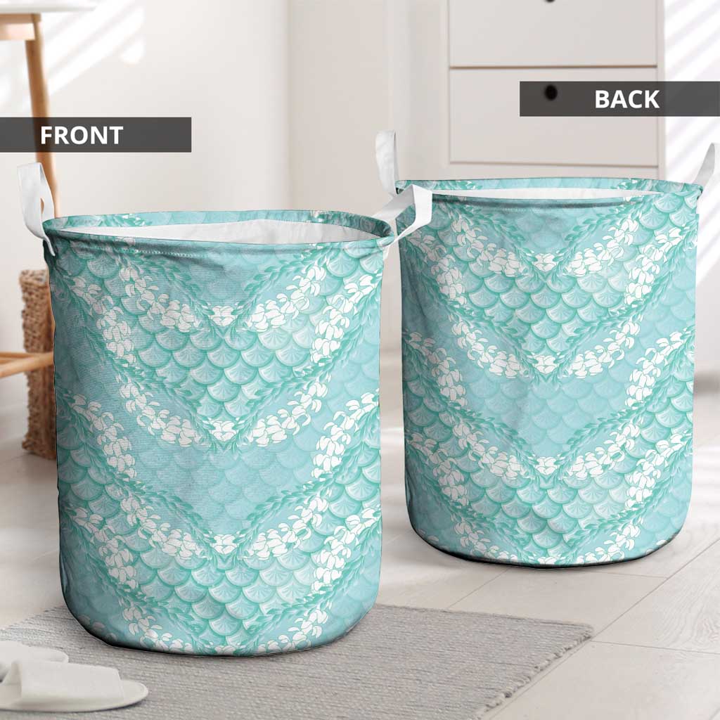 Light Turquoise Mermaid Puakenikeni Maile Lei Laundry Basket