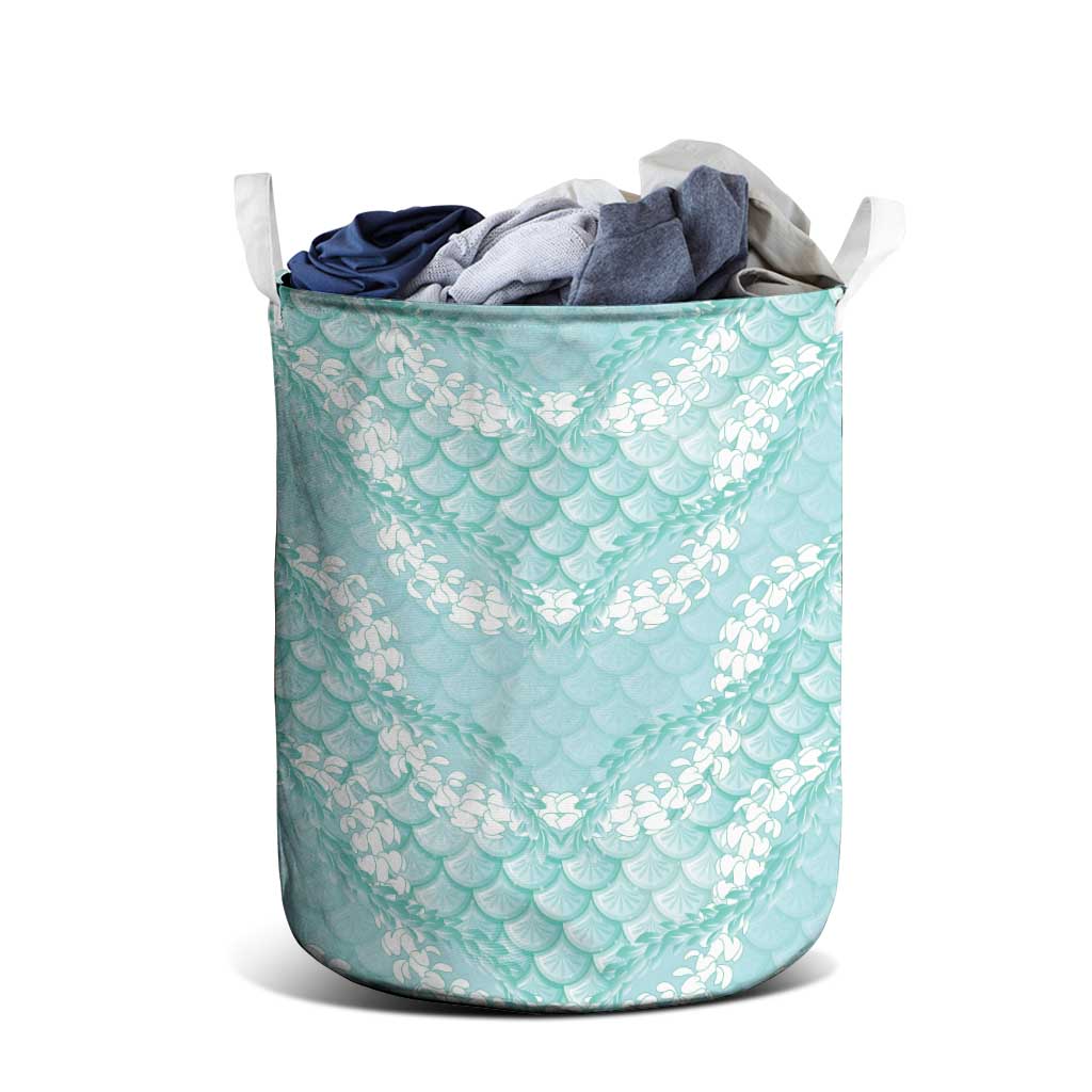 Light Turquoise Mermaid Puakenikeni Maile Lei Laundry Basket