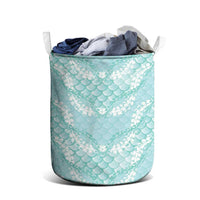 Light Turquoise Mermaid Puakenikeni Maile Lei Laundry Basket