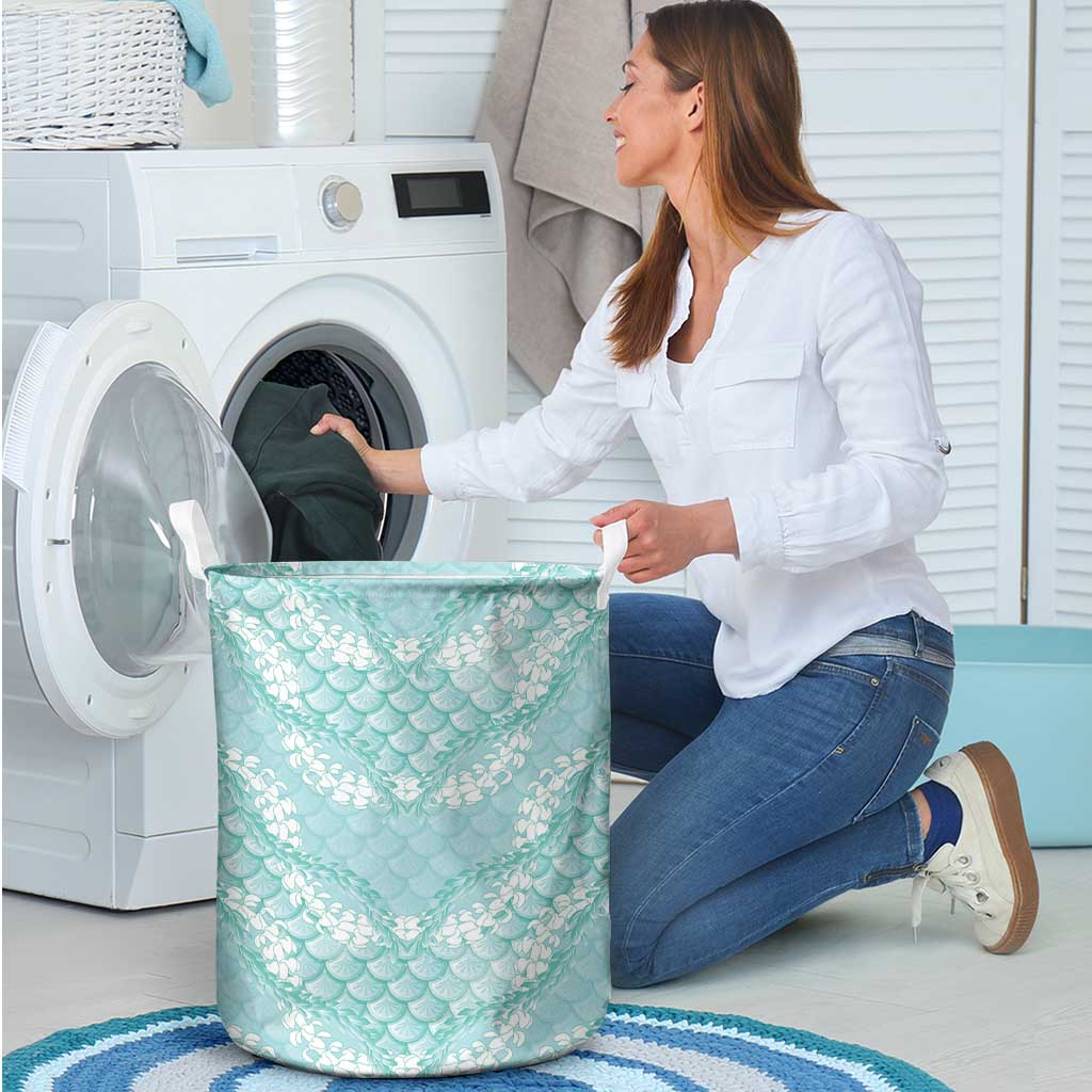 Light Turquoise Mermaid Puakenikeni Maile Lei Laundry Basket