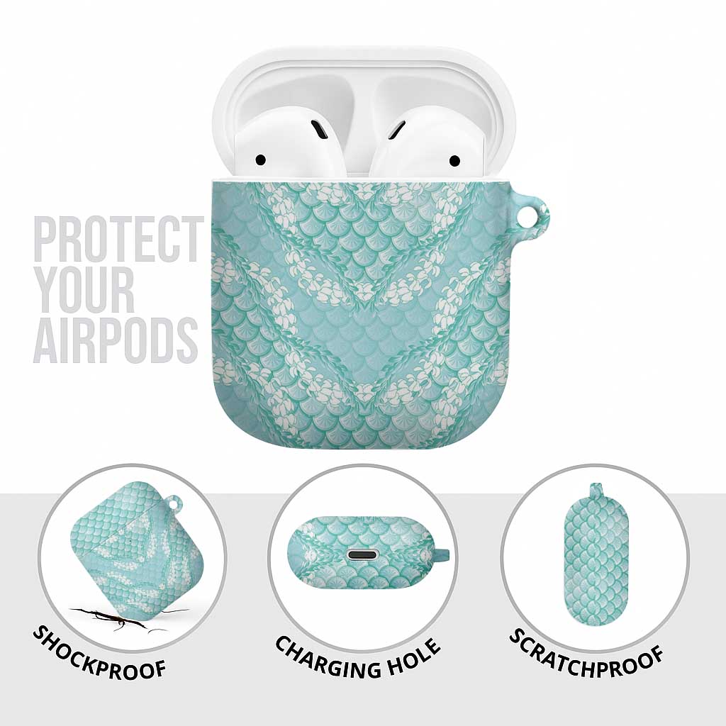 Light Turquoise Mermaid Puakenikeni Maile Lei AirPods Case LT01 - Polynesian Pride
