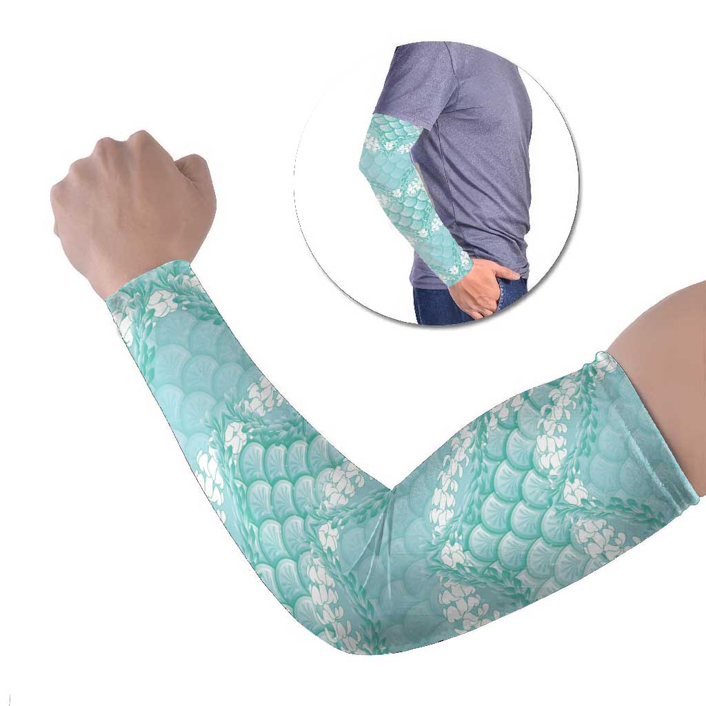 Light Turquoise Mermaid Puakenikeni Maile Lei Arm Sleeves LT01 Set of 2 Turquoise - Polynesian Pride