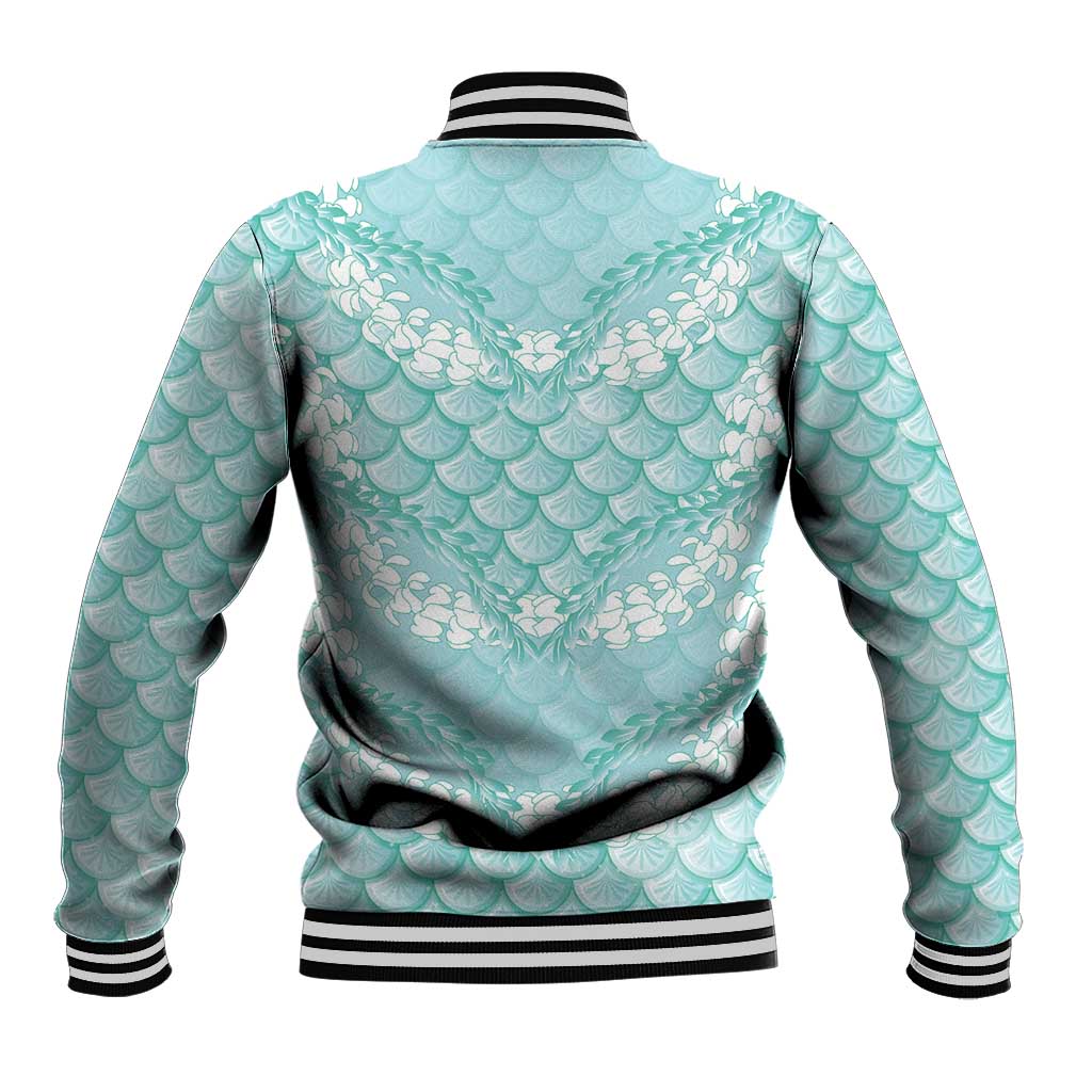 Light Turquoise Mermaid Puakenikeni Maile Lei Baseball Jacket