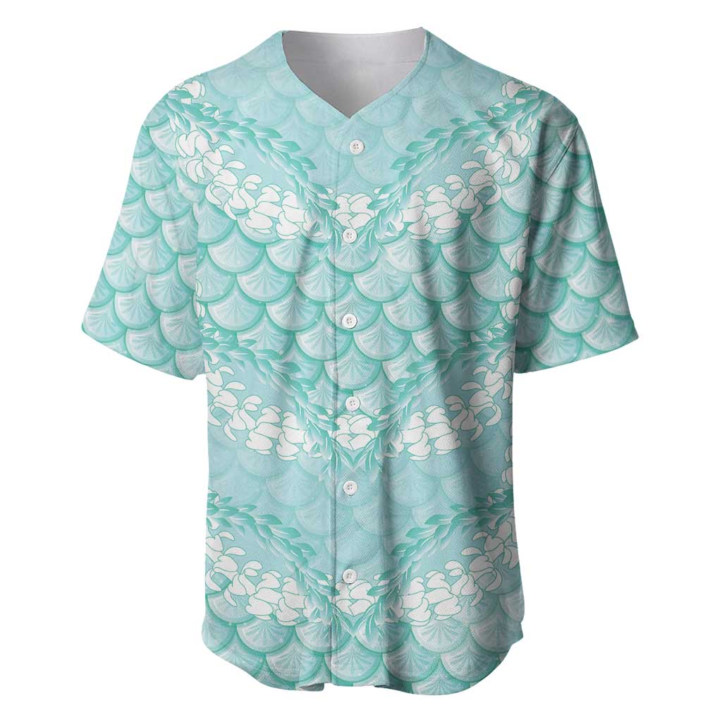 Light Turquoise Mermaid Puakenikeni Maile Lei Baseball Jersey