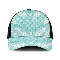 Light Turquoise Mermaid Puakenikeni Maile Lei Baseball Net Cap LT01 One Size Black Turquoise - Polynesian Pride