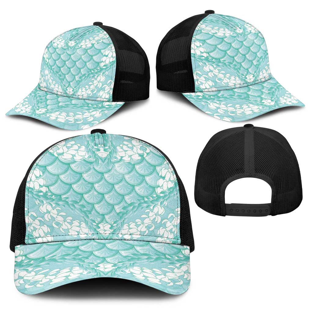 Light Turquoise Mermaid Puakenikeni Maile Lei Baseball Net Cap LT01 - Polynesian Pride