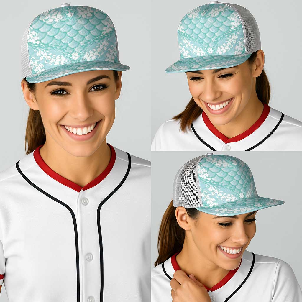 Light Turquoise Mermaid Puakenikeni Maile Lei Baseball Net Cap LT01 - Polynesian Pride