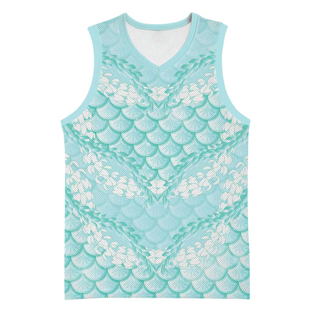 Light Turquoise Mermaid Puakenikeni Maile Lei Basketball Jersey LT01 Unisex Turquoise - Polynesian Pride